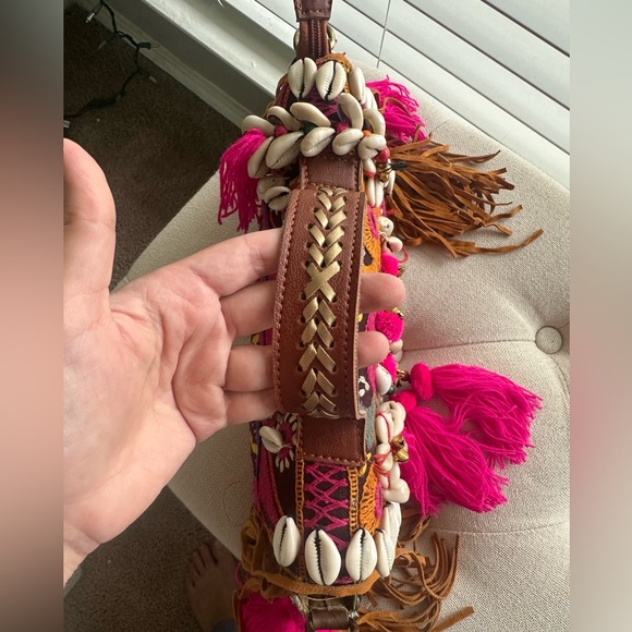 Boho Banjara Embellished Bag with shells and fringes|Sling Bag - Picture 3 of 7